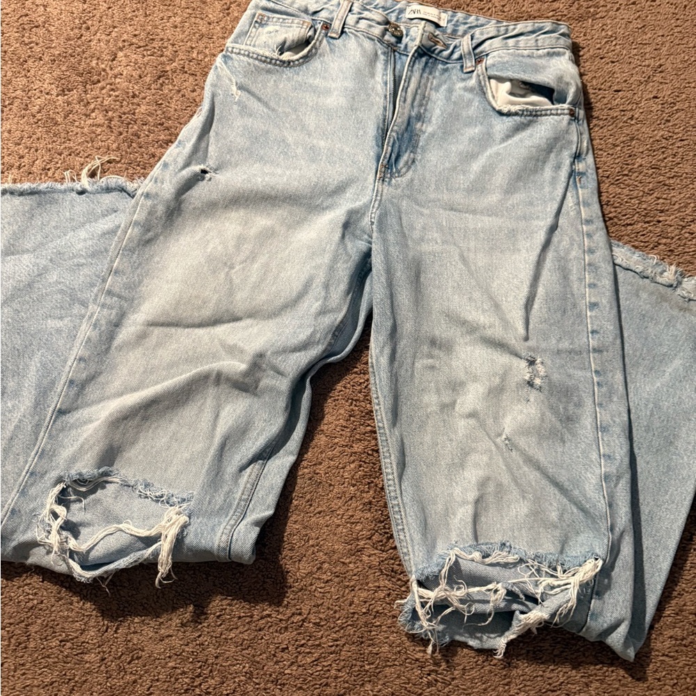 Zara Light Blue Distressed Boyfriend Jeans